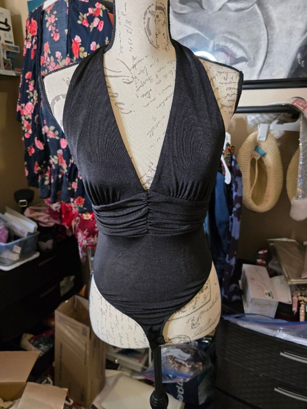 Black Halter Neck Ruched Bodysuit By Mixed Threads Los Angeles XS Polyester Span